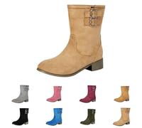 FGUUTYM Ankle Boots Women's Half Boots 34-48, Western Leather Boots Cowboy Boots Lightweight Elegant Western Boots Autumn Low Boots Slip On Shoes Short Boots Winter Boots Ankle Boots with Heel, Z1