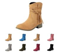 FGUUTYM Ankle Boots Women's Half Boots 34-48, Western Leather Boots Cowboy Boots Lightweight Elegant Western Boots Autumn Low Boots Slip On Shoes Short Boots Winter Boots Ankle Boots with Heel, Z2