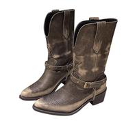 FGUUTYM Cowboy Boots with Embroidery & Seams, Women's Western Boots, Lace Toe, Block Heel, Cowgirl Boots, Wide Shaft Boots, Knee-High Boots, Medium Ankle Boots, Transition Boots, brown, 8 UK