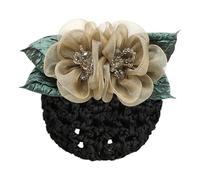 FGUUTYM Fashion Hair Snood Net Barrette Mesh Flower and Faux Pearl Decor Clip Elastic Bun Bow Headdress for Lady Women Dance Hair Clip Blank (B, One Size)