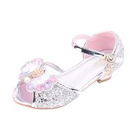 FGUUTYM Girls' Sandals Glitter Shoes Pearls and Bow Princess Rhinestone Sequins High Heels Princess Shoes Comfortable Spring Shoes with Heel Children's Shoes Festive for Party, Silver2, 11.5 UK Child