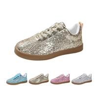 FGUUTYM Glitter Shoes Sports Shoes for Women Glittering Elegant Wedding Trainers Party Shoes Slip On Sports Training Laces Road Running Shoes Walking Shoes Comfortable Tennis Shoes, gold, 7 UK