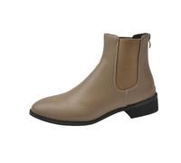 FGUUTYM Half Boots with Block Heel Autumn Winter Ankle Boots Women's Short Boots Cowboy Boots Women's Boots Summer Boots Transition Boots PU Leather Ankle Boots Half Height Boots, khaki, 4 UK