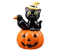 FGUUTYM Halloween Cat Decor, Cute Witch Hat Cat Figurine, Hand Painted Resin, Halloween Table Decorations for Indoor and Outdoor, Home Party Note Holder (Yellow, One Size)