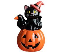 FGUUTYM Halloween Cat Decor, Cute Witch Hat Cat Figurine, Hand Painted Resin Halloween Table Decorations for Indoor Outdoor Home Party Note Holder (Red, One Size)