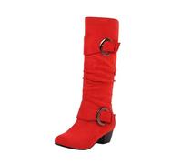 FGUUTYM Knee-High Boots Women's High Knee Dress Boots with Zip Riding Boots Slip On Boots Lace Toe Retro Western Boots Block Heel Renaissance Women's Boots Transition Boots, red, 8 UK