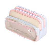 FGUUTYM Large Capacity Pencil Case, Japanese Stationery Case for and Girls, Double Solid Color, Multifunctional, for Middle School Students, Pencil Case (Z2-Pink, One Size)