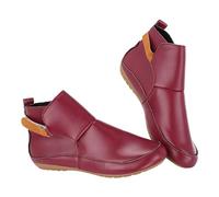 FGUUTYM Leather Ankle Boots Autumn Vintage Women's Shoes Comfortable Flat Heel Ankle Boots Short Boots Round Toe Cowboy Boots with Non-Slip Sole Stylish Practical Mid-Height Western Boots, Red 1, 8 UK