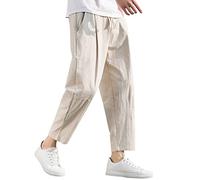 FGUUTYM Men's Modern Men's Spring and Summer Casual Trousers Men's Cotton and Linen Loose Linen Trousers Korean Version of Trendy Trousers Straight Hose, khaki, 3XL