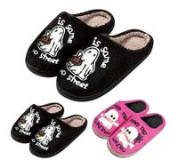 FGUUTYM Plush Mules Women Men Soft Fluffy Slippers Winter Super Soft & Warm Halloween Slippers Funny Print Cute Winter Shoes Memory Foam Felt Slippers, black, 4 UK