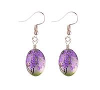 FGUUTYM Real Flower Tree Time Gem Handmade Baby's Breath Earrings Lace Flower Birthday Dating Eternal Flower Handmade Earrings Sweet Magnetic Men, one size, Alloy Steel, No Gemstone