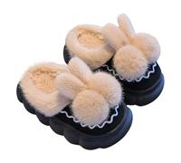 FGUUTYM Slippers Girls Boys Winter Warm Plush Slippers Home Non-Slip Slippers Cuddly Wide Lightweight Cartoon Rabbit Shape Slippers Memory Foam Lined Felt Slippers Indoor Outdoor, Z4 Black, 4 UK