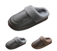 FGUUTYM Slippers with Footbed, Men's Lined Plush Cotton Slippers, Round Toe Slip-On Home Slippers, PU Indoor Slippers, Non-Slip Outdoor/Indoor Felt Slippers, Winter Warm Mules, gray, 10 UK
