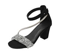 FGUUTYM Summer Women's Heel Shoes Sandals Women's Glitter Rhinestone Sandals with Block Heel and Zip Strap Sandals Classic Elegant Comfortable Summer Shoes for Dresses Party, black, 7 UK