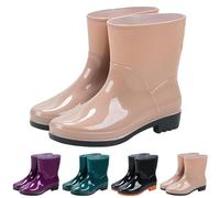 FGUUTYM Wellington boots for women, short shaft rain boots, garden and hiking, half height rain shoes, wide feet, rain boots, waterproof shoes, ankle boots, work shoes, rubber boots, khaki, 5 UK