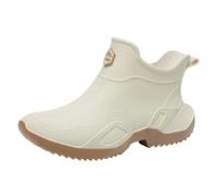 FGUUTYM Wellington Boots Women's Men's Half Height Rain Shoes Rain Boots Garden Boots Waterproof Shoes Rubber Ankle Boots Rubber Shoes Summer Short Stable Shoes Garden Shoes Riding Boots, beige, 10 UK
