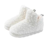 FGUUTYM Winter Plush Slippers Closed Warm Fluffy Felt Slippers Lined Cuddly Plush Shoes Winter Warm Memory Foam Slippers Soft Flat Non-Slip Hut Shoes, White, 4 UK