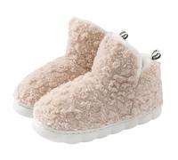 FGUUTYM Winter Plush Slippers Closed Warm Fluffy Felt Slippers Lined Cuddly Plush Shoes Winter Warm Memory Foam Slippers Soft Flat Non-Slip Hut Shoes, khaki, 4 UK