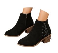 FGUUTYM Women's Short Boots with Zip Ankle Boots Spring Summer Faux Leather Half Height Ankle Boots with Block Heel Suede Elegant Half Boots Slip On Summer Boots, Z1 Black, 38 EU