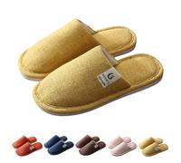FGUUTYM Women's Slippers Autumn Winter Linen Non-Slip Mules Washable Slippers Bedroom Slippers Home Silent Slippers Outdoor Indoor Warm Cuddly Plush Sleeping Shoes, yellow, 6 UK
