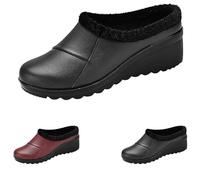FGUUTYM Women's Winter Fleece Lined Boots Leisure Wide Feet Winter Shoes Slip On Boots Minimalist Platform Wedge Non-Slip Ankle Boots Comfortable Waterproof Short Boots for Indoor and Outdoor Use, red