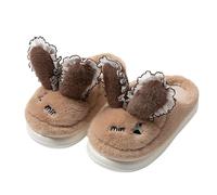 FGUUTYM Women's Winter Warm Slippers with Cute Rabbit Plush Memory Foam Felt Slippers Cotton Slippers Lined Winter Warm Felt Slippers Fluffy Slippers, khaki, 6 UK