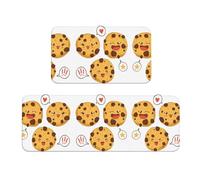 Fgwaauh 3 Chocolate Chip Cookies With Different Expressions Kitchen Mat 2 Pcs Cushioned Anti-Fatigue Area Rug Sets For Kitchen Floor Home Sink
