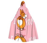 Fgwaauh 58inch Cloak With Hood, Cute Cartoon Welsh Corgi Dog Butt Heart Unisex Full Length Hooded Cape Halloween Party Cosplay Costume Cloak
