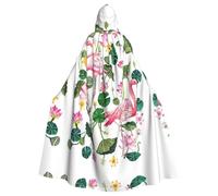 Fgwaauh 58inch Cloak With Hood, Flamingo Bird Round Leaves Unisex Full Length Hooded Cape Halloween Party Cosplay Costume Cloak