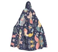 Fgwaauh 58inch Cloak With Hood, Mermaid In The Ocean Unisex Full Length Hooded Cape Halloween Party Cosplay Costume Cloak