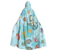 Fgwaauh 58inch Cloak With Hood, Mermaid Tropical Jellyfish Goldfish Cheering Seahorse Unisex Full Length Hooded Cape Halloween Party Cosplay Costume Cloak