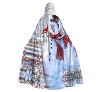 Fgwaauh 58inch Cloak With Hood, Merry Christmas Snowman And Bird Unisex Full Length Hooded Cape Halloween Party Cosplay Costume Cloak
