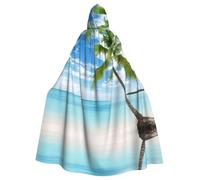 Fgwaauh 58inch Cloak With Hood, Palm Tree Over Blue Sea Ocean Seascape Unisex Full Length Hooded Cape Halloween Party Cosplay Costume Cloak