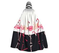 Fgwaauh 58inch Cloak With Hood, Pink Flamingo Birds On Background Unisex Full Length Hooded Cape Halloween Party Cosplay Costume Cloak
