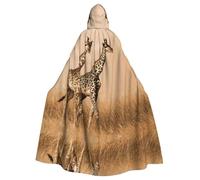 Fgwaauh 58inch Cloak With Hood, Two Giraffe Running On The Barren Unisex Full Length Hooded Cape Halloween Party Cosplay Costume Cloak