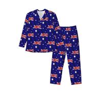 Fgwaauh Australian Flag Men'S Pajamas Set Button Down Pjs Set For Men Long Sleeve Sleepwear Loungewear With Pockets Black