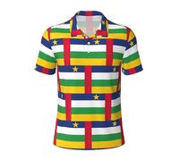 Fgwaauh Central African Flag Golf Shirts for Men Dry Fit Performance Polo Short Sleeve Collared Shirt Black