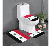 Fgwaauh Flag Of The Syrian Arab Republic Bathroom Rug Mat Set 3 Piece, Non-Slip Soft Carpet Mats, U-Shaped Toilet For Bathroom, Tub, Shower