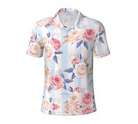 Fgwaauh Flowers Stripe Golf Shirts for Men Dry Fit Performance Polo Short Sleeve Collared Shirt Black