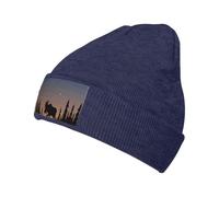 Fgwaauh Moose Mountain Pine Tree Wilderness Winter Beanie Knitted Hats for Men Women, Beanie Warm Stocking Cap Soft Warm Ski Hats Unisex Navy Blue