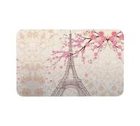 Fgwaauh Paris Eiffel Tower Flowers Blooming Diatomaceous Earth Shower Mat, Non-Slip Super Absorbent Quick Drying Bathroom Floor Mat