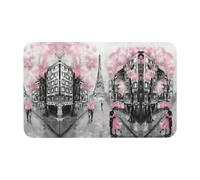 Fgwaauh Paris Street Eiffel Tower Pink Floral Diatomaceous Earth Shower Mat, Non-Slip Super Absorbent Quick Drying Bathroom Floor Mat