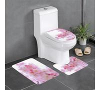 Fgwaauh Pink Cherry Blossoms Bathroom Rug Mat Set 3 Piece, Non-Slip Soft Carpet Mats, U-Shaped Toilet For Bathroom, Tub, Shower