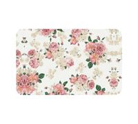 Fgwaauh Pink Rose Flower With Leaves Diatomaceous Earth Shower Mat, Non-Slip Super Absorbent Quick Drying Bathroom Floor Mat