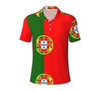 Fgwaauh Portuguese Flag Golf Shirts for Men Dry Fit Performance Polo Short Sleeve Collared Shirt Black