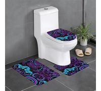 Fgwaauh Purple Butterfly And Flowers Bathroom Rug Mat Set 3 Piece, Non-Slip Soft Carpet Mats, U-Shaped Toilet For Bathroom, Tub, Shower