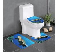 Fgwaauh Submarine Turtle Under The Sea Bathroom Rug Mat Set 3 Piece, Non-Slip Soft Carpet Mats, U-Shaped Toilet For Bathroom, Tub, Shower