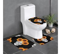 Fgwaauh Sunflower Halloween Skull Bathroom Rug Mat Set 3 Piece, Non-Slip Soft Carpet Mats, U-Shaped Toilet For Bathroom, Tub, Shower