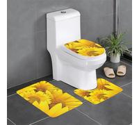 Fgwaauh Sunflowers Yellow Flowers Bathroom Rug Mat Set 3 Piece, Non-Slip Soft Carpet Mats, U-Shaped Toilet For Bathroom, Tub, Shower