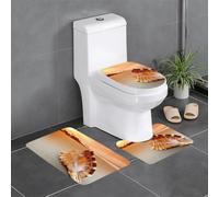 Fgwaauh Sunset Over The Sea With The Shell Conch Bathroom Rug Mat Set 3 Piece, Non-Slip Soft Carpet Mats, U-Shaped Toilet For Bathroom, Tub, Shower